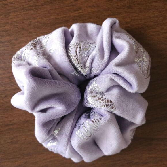 Handmade Oversized Scrunchie Lavender Fleece Moth Stars and Moon Soft Velvet Big - Picture 6 of 7